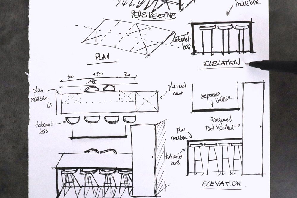 apprendre a dessiner dessin architecture intérieure croquis cuisine
